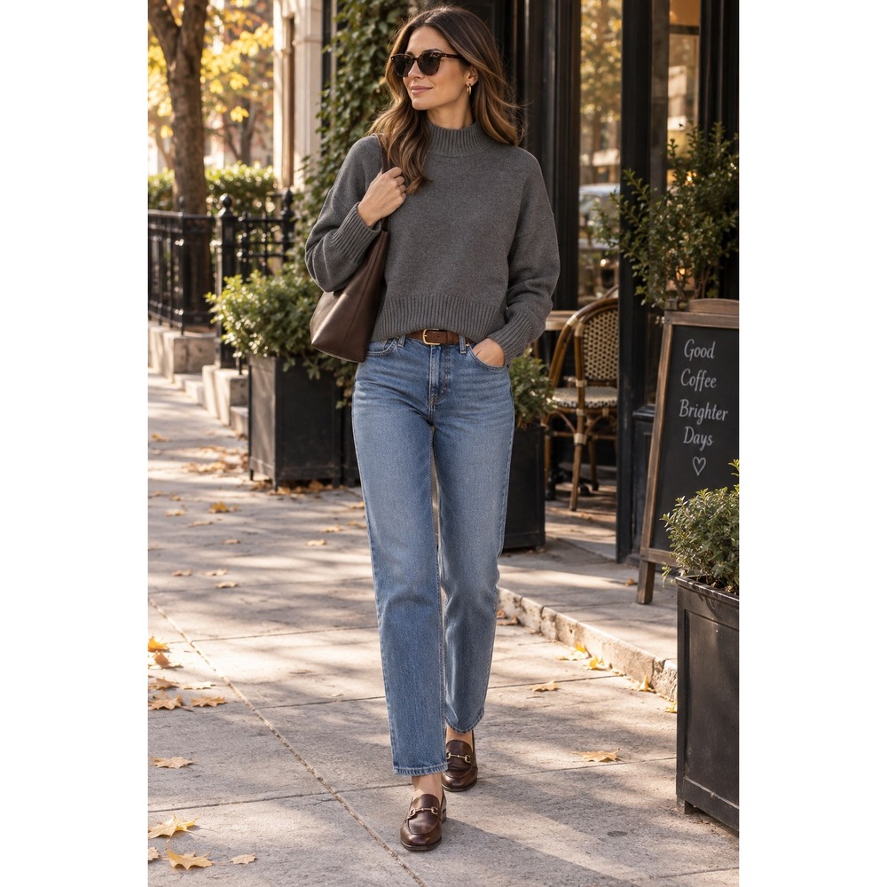 NWT Everlane The Boxy Turtleneck Organic Cotton Ribbed Pullover Sweater Gray M